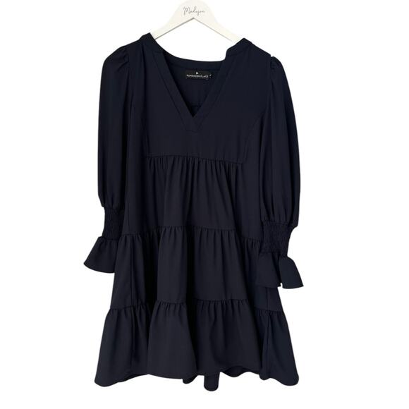 Tuckernuck Pomander Place Poplin Kenzo Dress Flutter Tiered Long Sleeves Navy XS - Picture 2 of 9